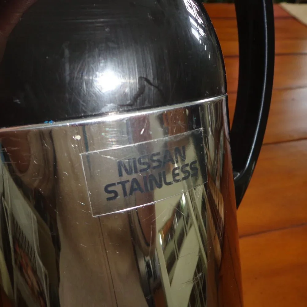 NISSAN STAINLESS DBL Vacuum Flasked Handled Thermos Carafe Screw-Top